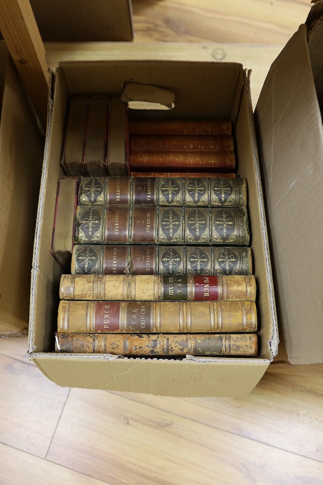 Three boxes of 19th and 20th century leather bound books